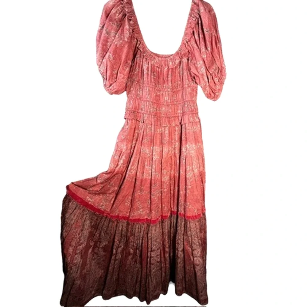 $255 Ro's Garden Percy Baltistan Ruffle Tiered Peasant Dress | Sz M, Pink - Picture 5 of 15